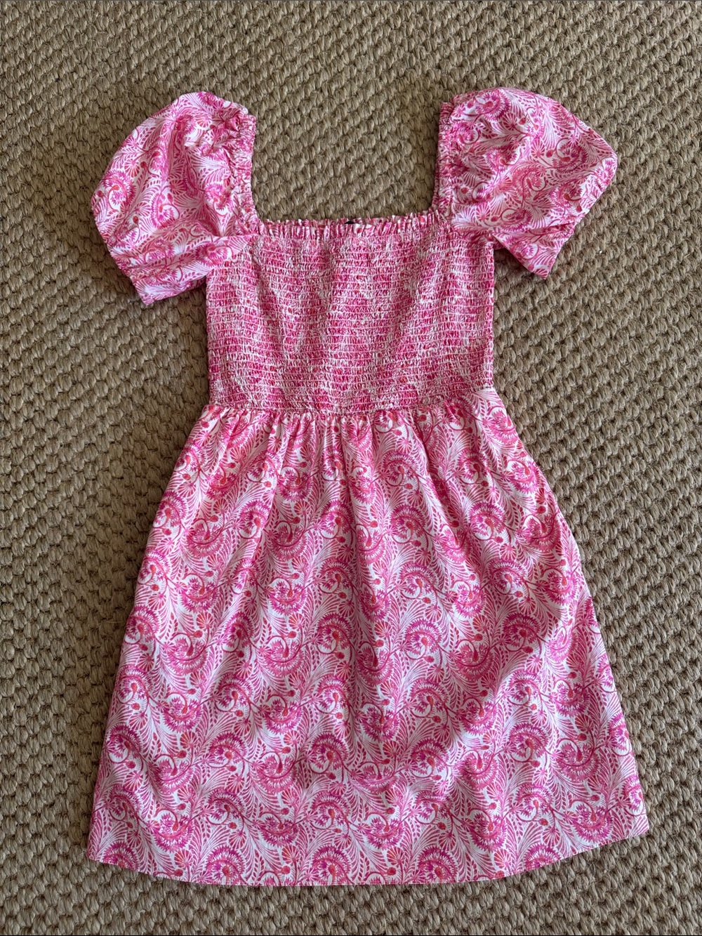 J. Crew Pink Paisley Puff-Sleeve Smocked Dress
